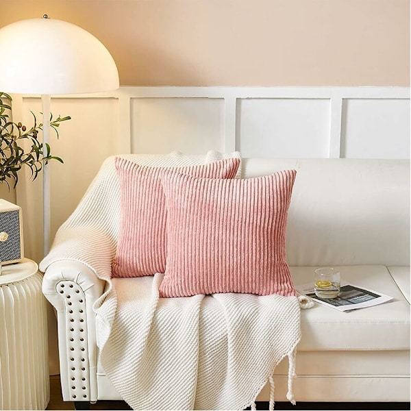 2 Pack Corduroy Dekorativa Kuddfodral 45x45cm Super Mjuk Solid Rosa Kuddfodral för Sovrumssoffa (Rosa)