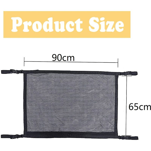 Biltakslucka förvaringsnät 90 x 65 cm Universellt biltaksförvaringsnät Biltakslucka förvaringsnät för de flesta fordon Bilar (Svart)
