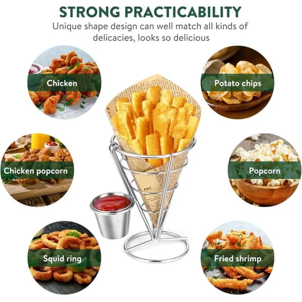 Friteringsställ i bitar, buffékon, doppkoppshållare, serveringsställ för snacks och aptitretare, presentationskorgar för kök och restaurang