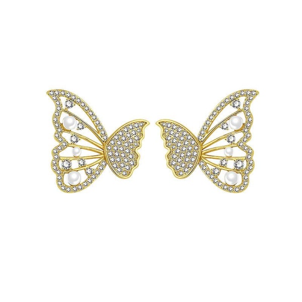 Søde og elegante perle diamant sommerfugl ørestikker til piger damer (2 par)