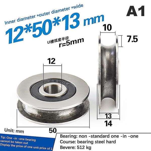 12*50*13 mm rillehjul Metal U-rille stålwire løftehjulsleje（U）