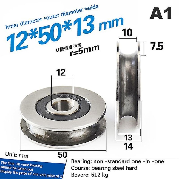 12*50*13mm Spårhjul Metall U-spår Ståltrådslyfthjul Lager（U）