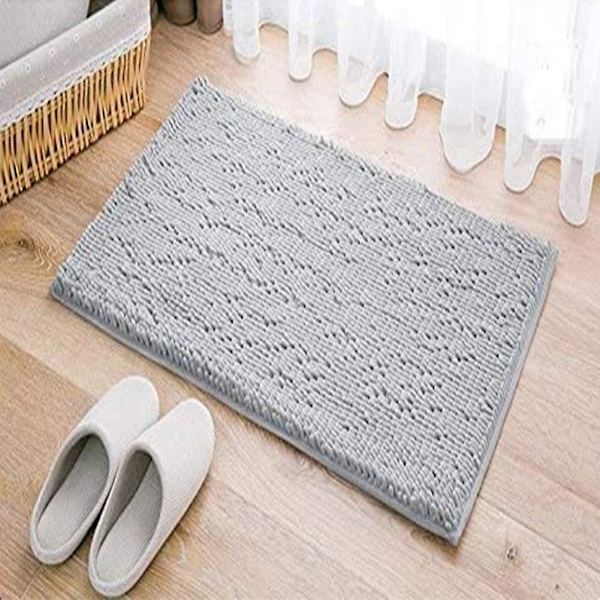 Badrumsmatta - halkfri matta - ränder - absorberande - grå - 50 x 80 cm