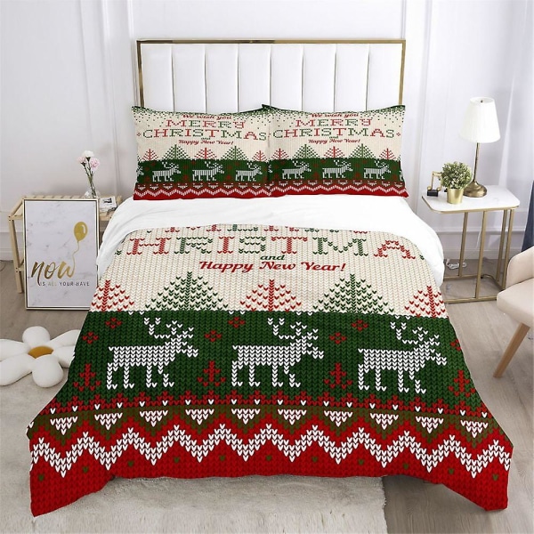 Jultomten jul sängkläder säng set tvilling full queen king size jul ren jul täcke set påslakan för heminredning（Som visas）