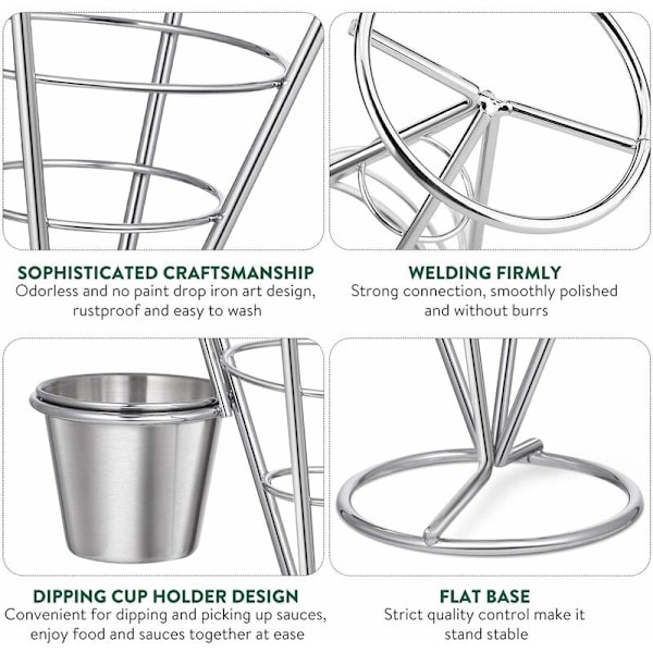 Piece French Fries Stand, Buffet, Cone, Dipping Cup Holder, Snack, Appetizer, Serving Rack, Presentation Baskets for Kitchen, Restaurant, Longziming