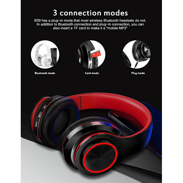 Hopfällbara Bluetooth-hörlurar med belysning Vit