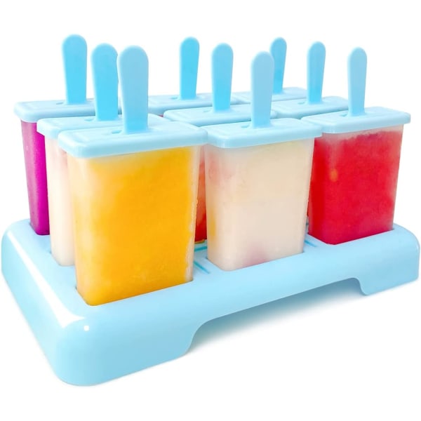 9-osainen DIY-jäätelömuottisetti sisäänrakennetuilla jäätelötikuilla, BPA-vapaa, puhdistusharjalla ja suppilolla (sininen)