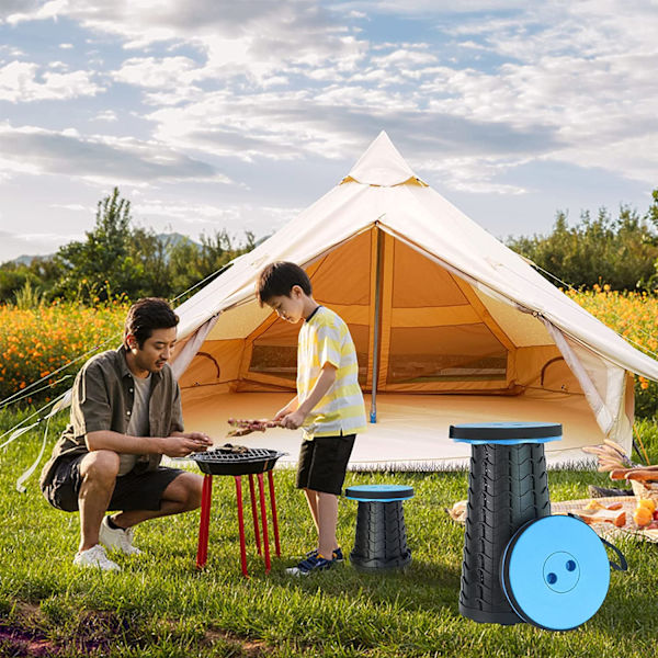 Fällbar campingpall, justerbar hopfällbar pall för utomhusbruk Blå