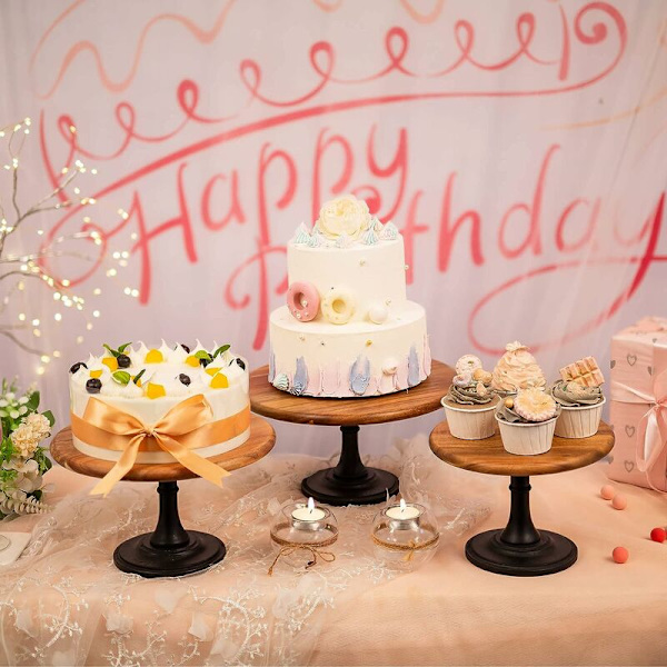 Svart tårtställ i trä: Rustikt 29 cm diameter fristående tårtställ, runt tårtställ i trä för cupcakes, afternoon tea, babyshower-tårta