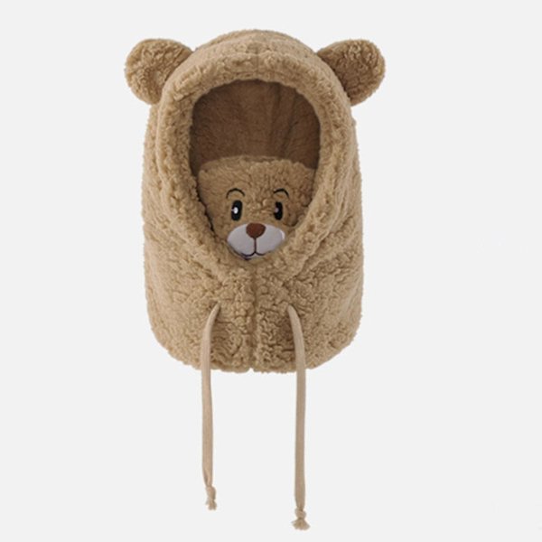 Universal One Piece-mössa Bekväm touch Plysch Multifunktionell Björnöronklaffmössa för utomhusbruk（Khaki）