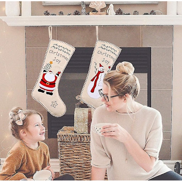 Julstrumpa 2, broderad sömnad säckväv traditionell julhelg karaktär godis gåva