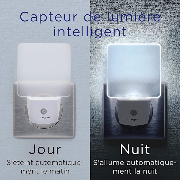 Integreret LED-nattelys, 2 stk., med automatisk sensor, dag/nat, stikkontakt, mat hvid