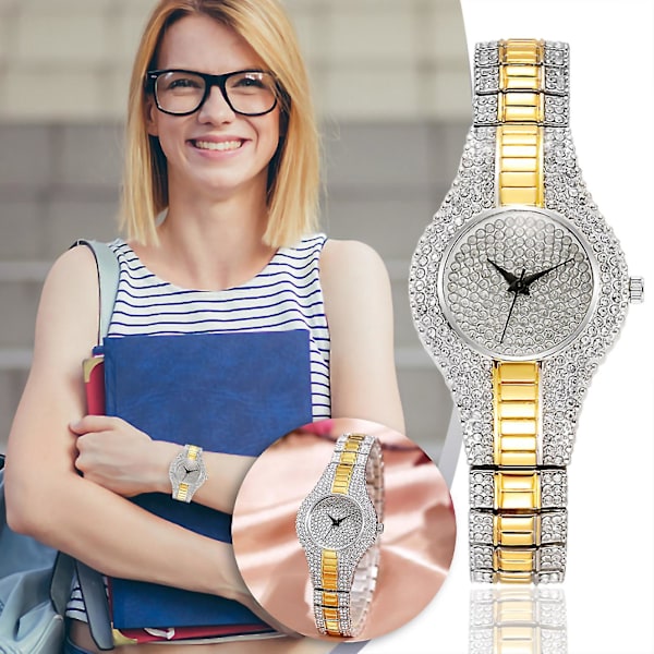 Fashion Damklocka i Kristall Guld Rostfritt Stål Analog Kvarts Armbandsur