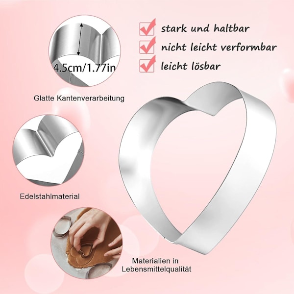 3 stk. hjerteformede udstikkere, 4/6/8 tommer store rustfrie stål kageforme