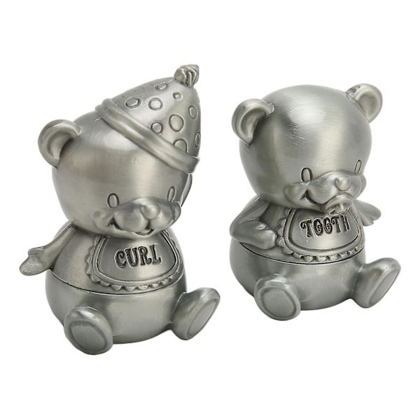 Baby Tænder Keepsake Box i Zinklegering - Bjørn Form - Udsøgt Udskæring - Souvenir Holder - Tandbeskytter til Børn og Småbørn