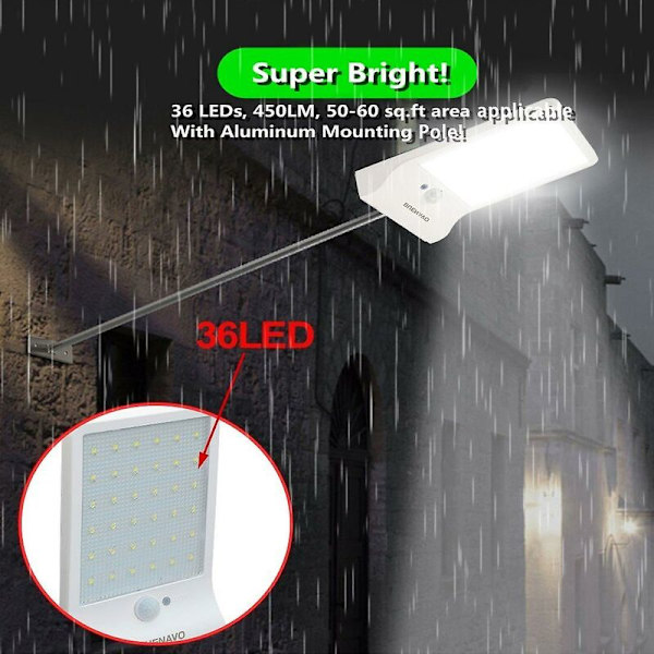 Utomhus solcellslykta Vattentät trädgårdslampa med rörelsesensor (2 vita vita lampor)