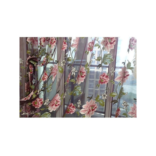 Romantisk blommig tyllvoile dörrfönster gardin hängande panel transparent sjal volang 1 st (1 × 2 meter hög)