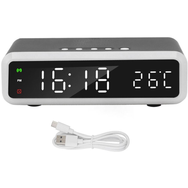 15W väckarklocka laddare, HD-skärm, tid, datum, temperatur, 4 ljusstyrkor, multifunktionell väckarklocka för iOS och Android (svart)