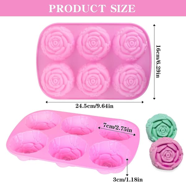 2 stk Rose Silikonform 6-hulrom, Roseformet Multifunksjonell Silikonform, Kake Sha