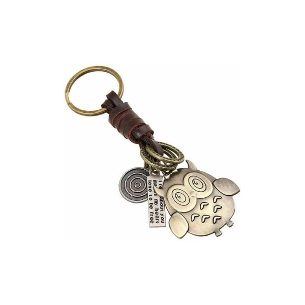 DOPA Tillbehör Vintage Style Flätad Läder Nyckelring Brons Uggla Charm Mångsidig Väska Charm 1 Styck