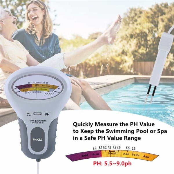 Bärbar pH-testare för vattenkvalitet, klormätare, stor skärm, med sond för pool-/spavatten
