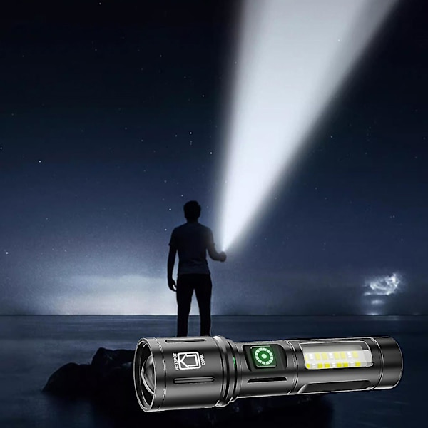 LED-ficklampa med hög lumen, superljus långstrålande stråle, högpresterande ficklampa, zoombar för nödcamping, vandring（A）