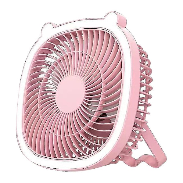 Uppladdningsbar campingfläkt med LED-lykta - Bärbar fläkt för utomhustält (rosa)
