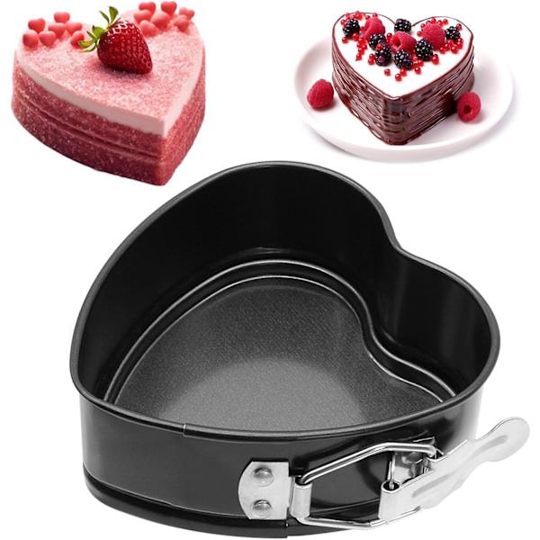 Hjerteformet kageform, 4 tommer, aftagelig bund, kageform i rustfrit stål med trykknap