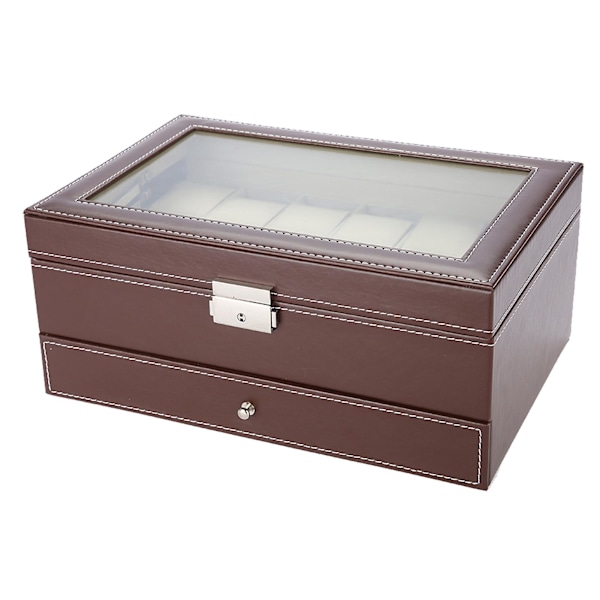 Dobbelt lag 12 slots PU læder ur opbevaringsboks smykker display box holder organizer