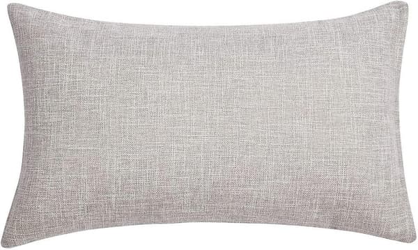 Sæt med 2 efterårs lysegrå lændepudebetræk rustikke linned dekorative pyntepuder 12x20 tommer til sofa dekoration