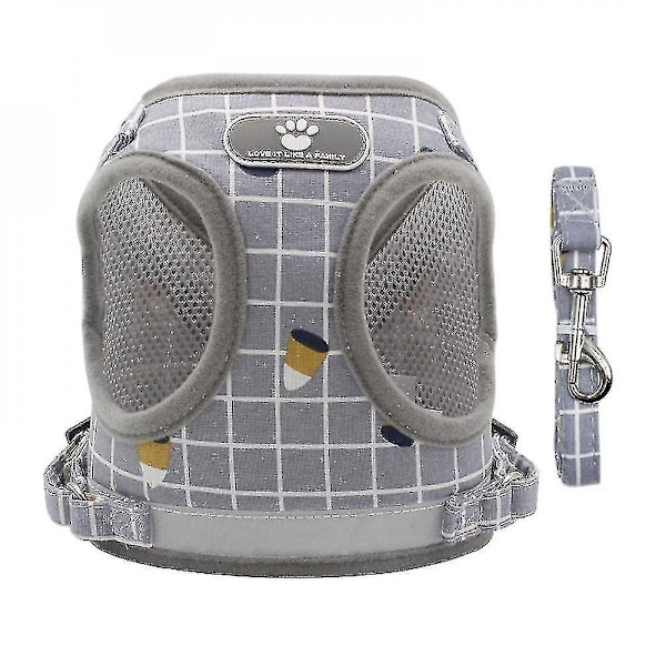 Outdoor Vest-style Pet Gray Lattice Traction Rope, Reflective And Breathable, Adjustable And Light (