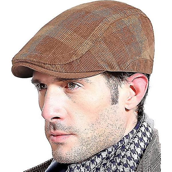 Retro Flat Cap PU Læder Justerbar Hat Efterår Vinter Mørk Khaki Herre Hat
