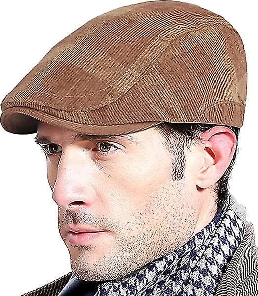 Retro Flat Cap PU Läder Justerbar Hatt Höst Vinter Mörk Khaki Herrhatt
