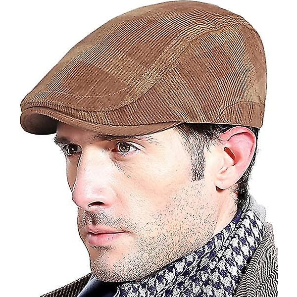 Retro Flat Cap PU Leather Adjustable Hat Autumn Winter Dark Khaki Men's Hat