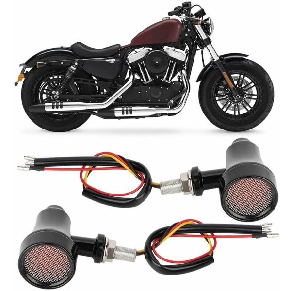 Metallkropp Retro Galler Motorcykel Blinkers LED Bromsljus Strobe Lampa (Svart)