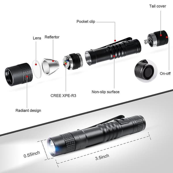 Aluminiumlegering Sort Pen Klips Lommelygte Multifunktionel Belysning Lommelygte Til Klatring Udendørs（A）