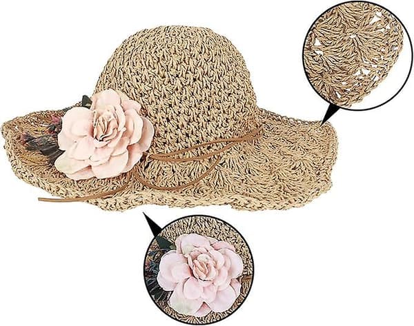 Bredbrem Foldbar Solhatt Blomster Halmhatt Strandferie