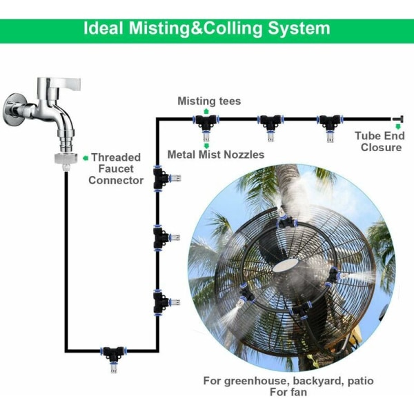 Dimsystem, 10 m sprinklersystem, utomhuskylningssystem, kylsystem idealiskt för trädgårdsterrass, 10 munstycken (svarta)