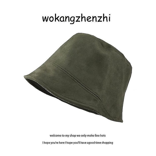 Sydkorea Ins Efterår Og Vinter Ensfarvet Ruskind Fiskerhat Kvinde Niche Designer Ansigt Lille Bassin Cap Spand Hat（Grå）