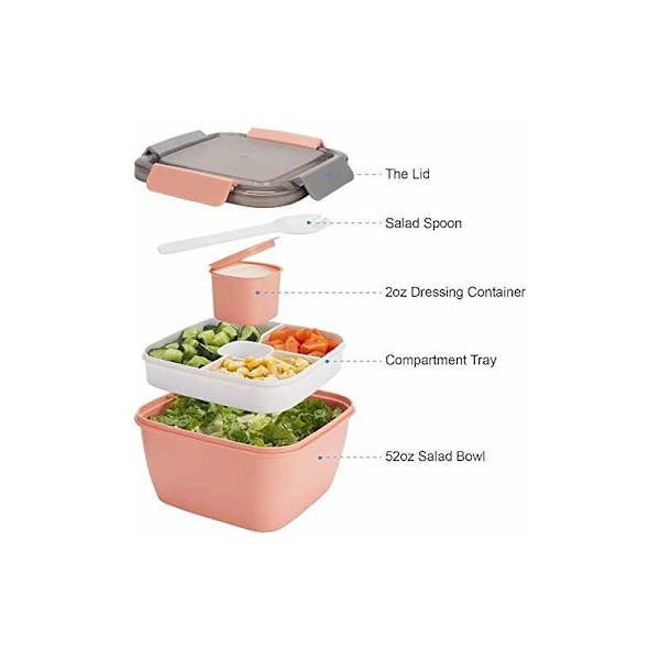 Lunchlåda med tunna fack för vuxna/barn Hållbar Bento Box Lunchlåda Sallad Mikrovågsugnslåda Skola/Arbete/Picknickresa (Rosa)