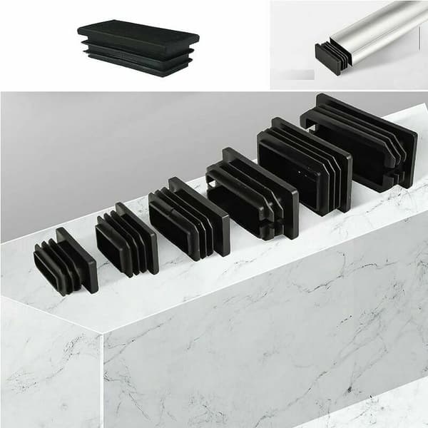SR Pack med 12 rektangulära rörpluggar 80 x 40 mm Metallrörpluggar för rottingstolar och möbler (svart)