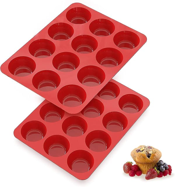 Silikone Muffinforme Nonstick 12 Kopper, 2,5 Tommer Silikone Cupcakeform - Sæt med 2