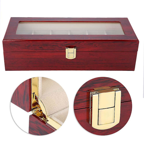 6 Fack Trä Klockförvaring Väska Display Box Hållare Organizer