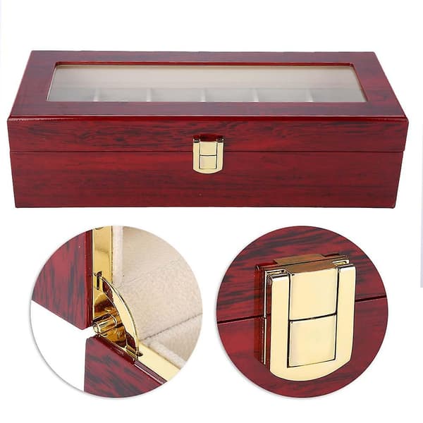 6 Slots Træ Ur Opbevaring Etui Display Box Holder Organizer