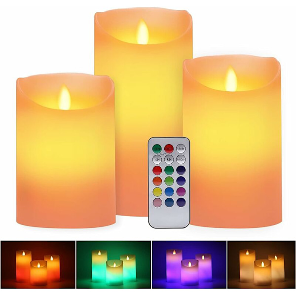 3 batteridrivna varmvita och flerfärgade LED-lampor med fjärrkontroll med timer för inomhus- och utomhusbröllopsdekorationer