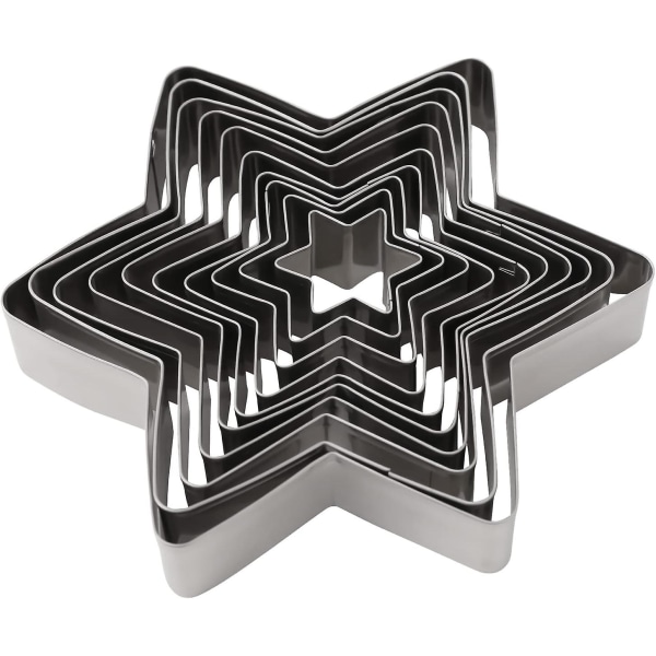 Set med 10 hexagonala stjärnformade kakformar för att göra 3d julgranskakor, bakverk, smörgåsar