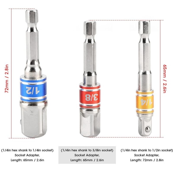 3 st/set Hex borrchuckadapter Driv Elektrisk Slagskruvmejsel 1/4in 3/8in 1/2in Typ B