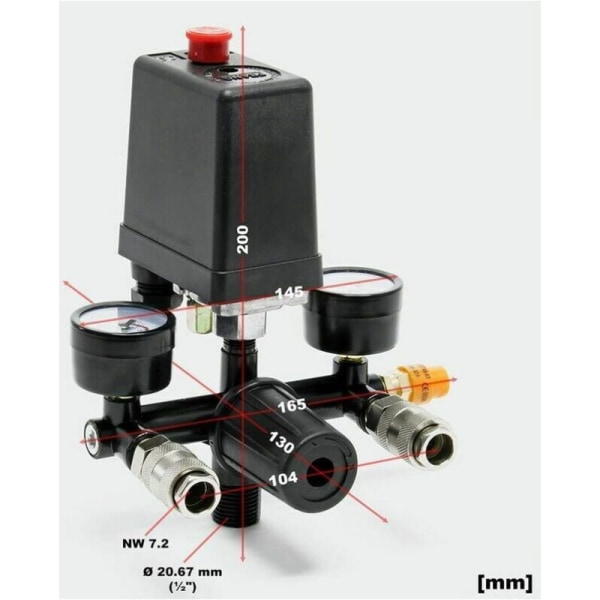 BF Tryckregulator med tryckvakt för kompressor Tryckvakt med 2 displayer