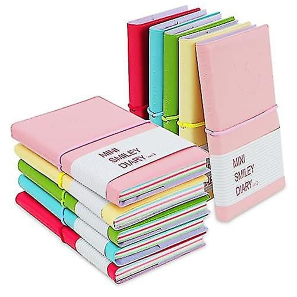 5 stk. Mini Smiley Notebook, Smile-design Dagbog/journal med elastikbånd, tilfældig farve