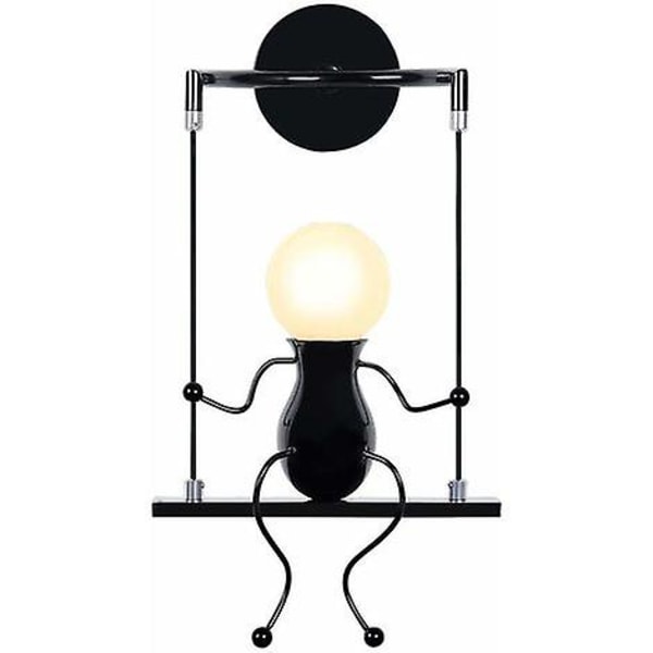 Simple Wall Lamp Fashion Doll Swing Children Modern Wall Lamp People Wrought Iron Art Living Room Bedroom Creative Lamp(black)